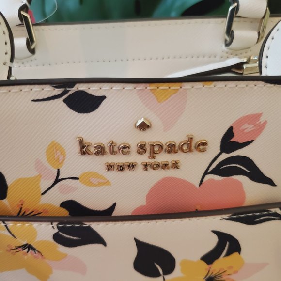 NWT Kate Spade Staci Lily Bloom Floral Medium Satchel Crossbody Cream Multi - Picture 9 of 9